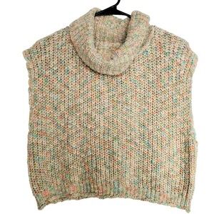 Day + Moon Sleeveless‎ Crop Chunky Loose Knit Sweater Cowl Neck Multicolor Sm